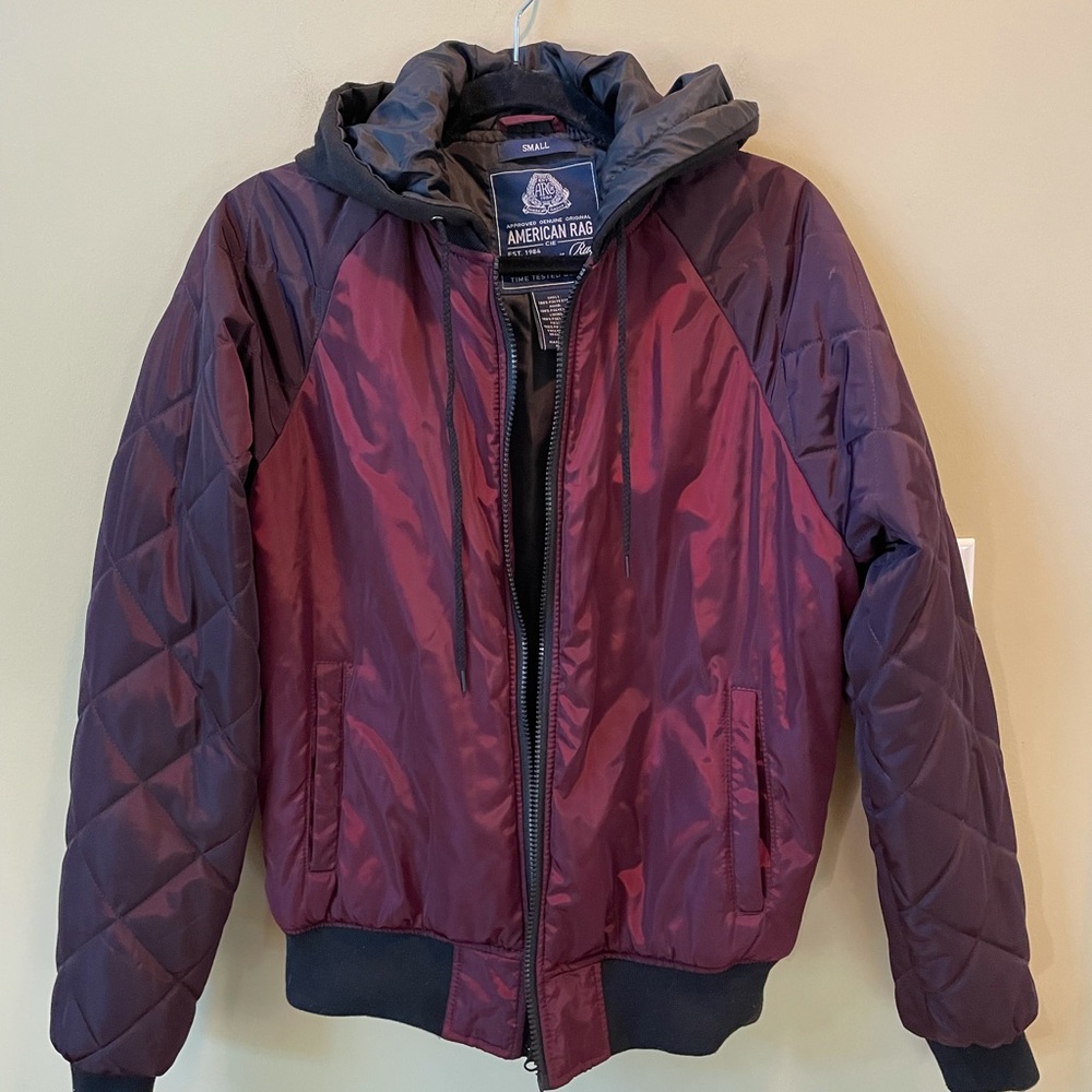 American Rag men’s burgundy hooded bomber jacket small - Picture 2 of 13
